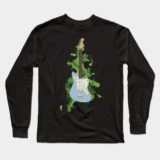 Offset Style Electric Guitar Sonic Blue Color Long Sleeve T-Shirt